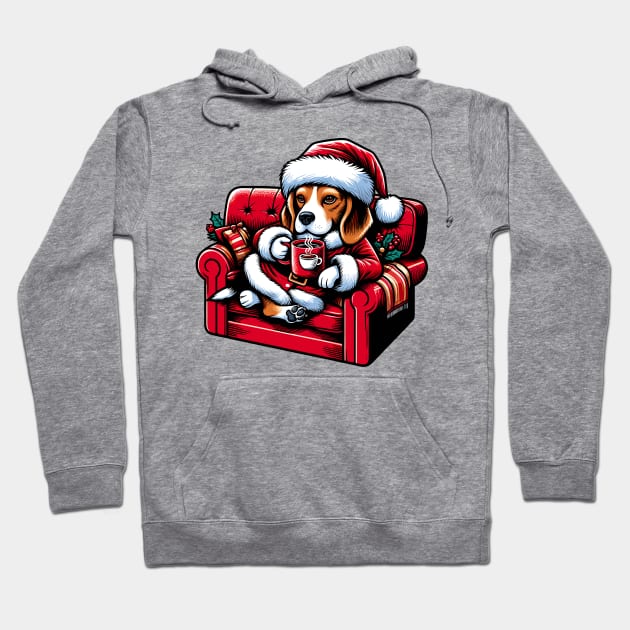 Beagle Dog Drinking Coffee Christmas Hoodie by Graceful Designs